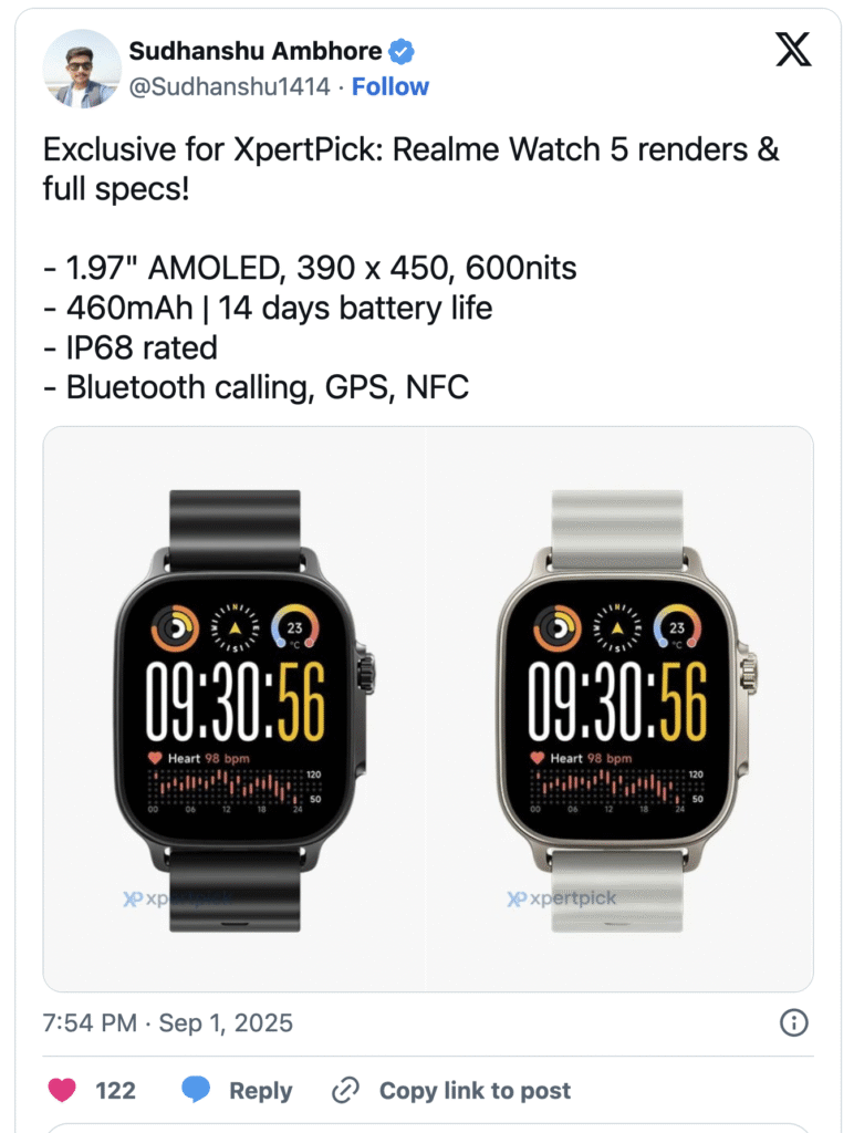Smartwatch quốc dân Realme Watch 5 lộ diện: Màn to, pin nửa tháng, theo dõi hiệu suất game, đẹp như Apple Watch Ultra- Ảnh 1.
